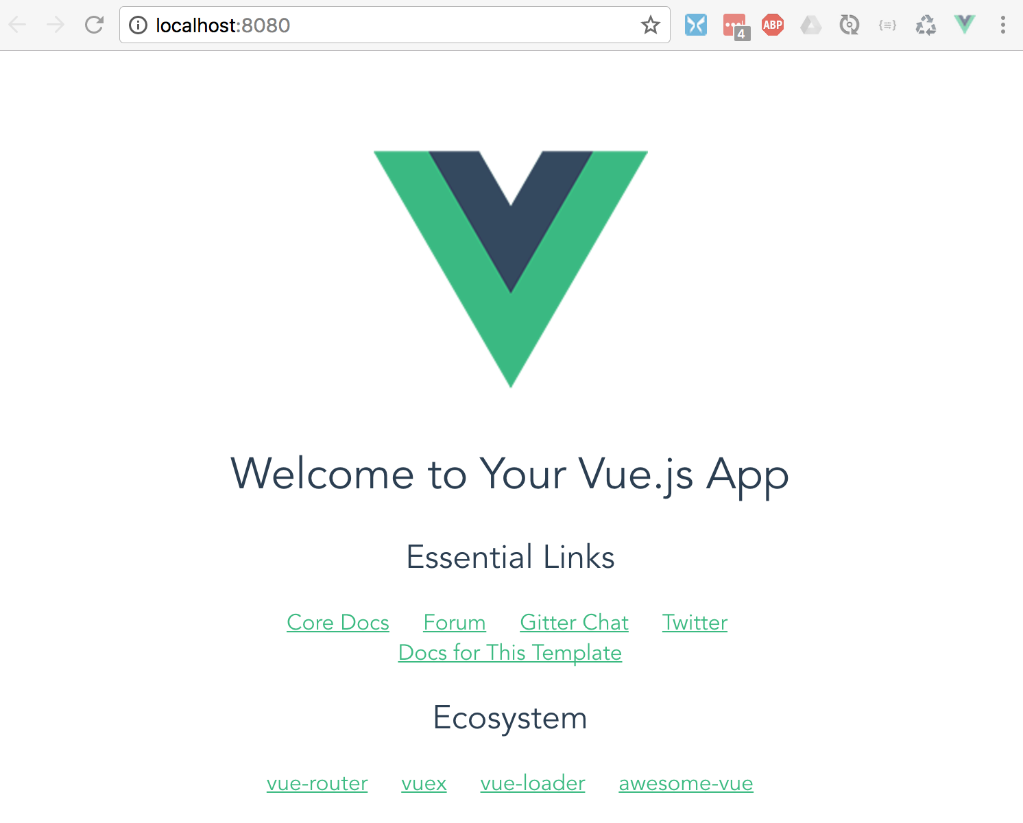 Page d&amp;rsquo;accueil du squelette webpack Vue.js
