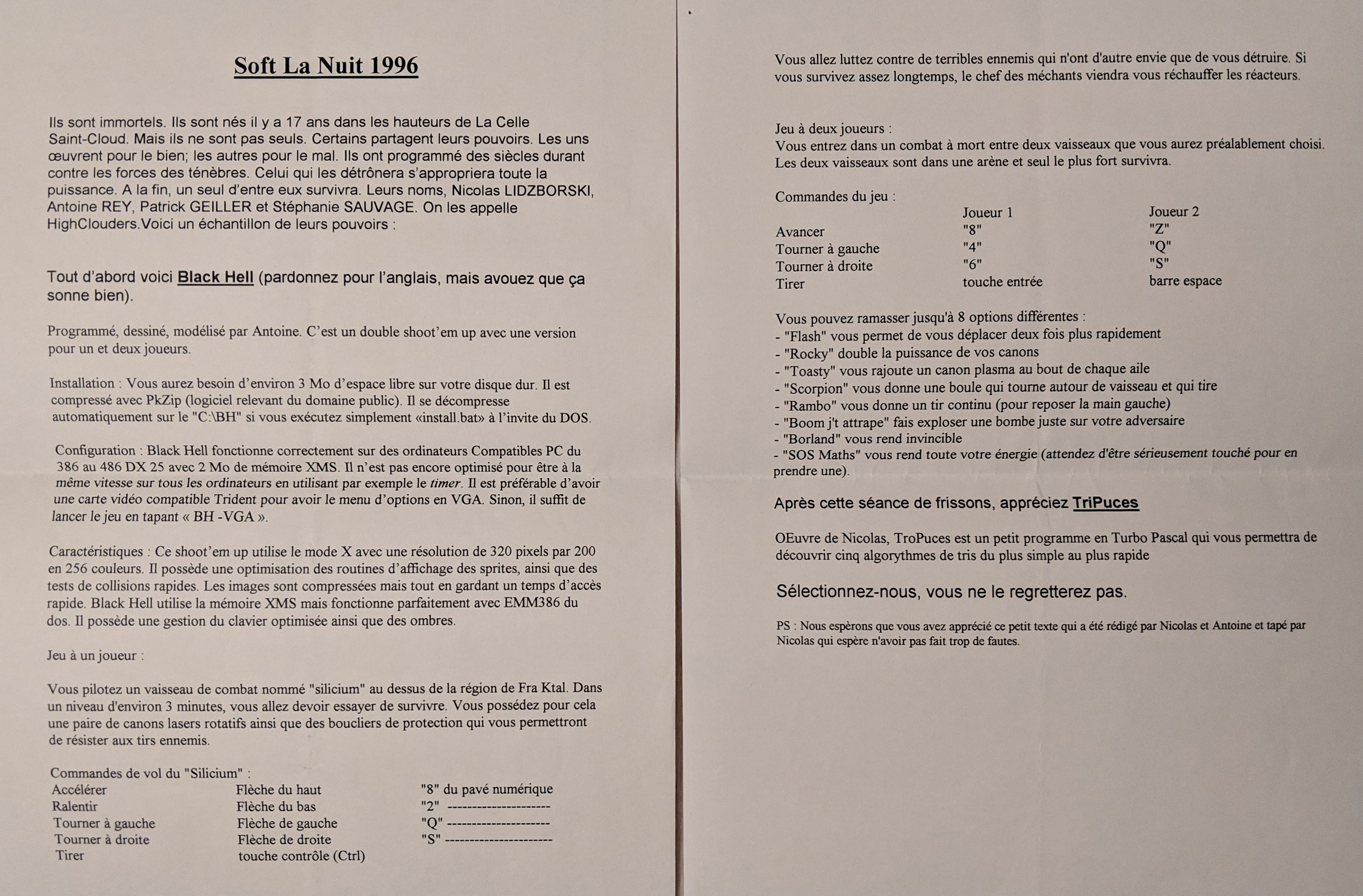 Souvenir de l&amp;rsquo;équipe Soft La Nuit, créatrice du jeu Black Hell