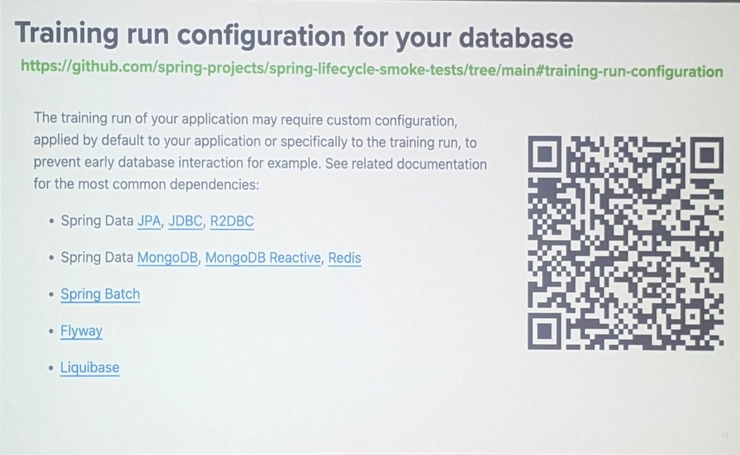 Training run configuration for your database