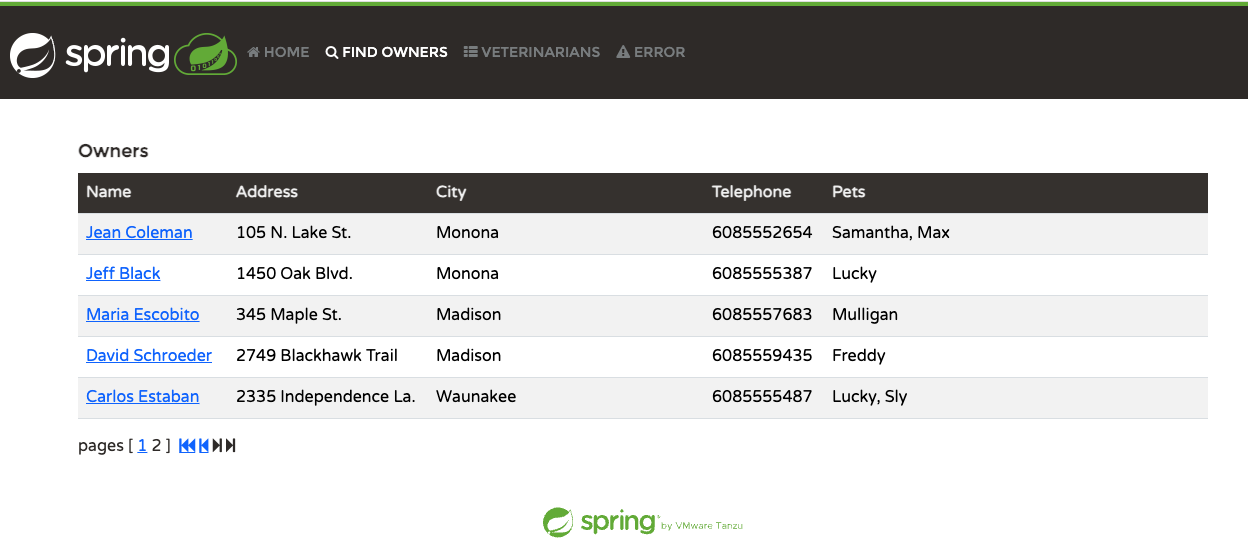 Exemple de pagination avec jOOQ et la Seek Method (Keyset paging) dans Spring Petclinic