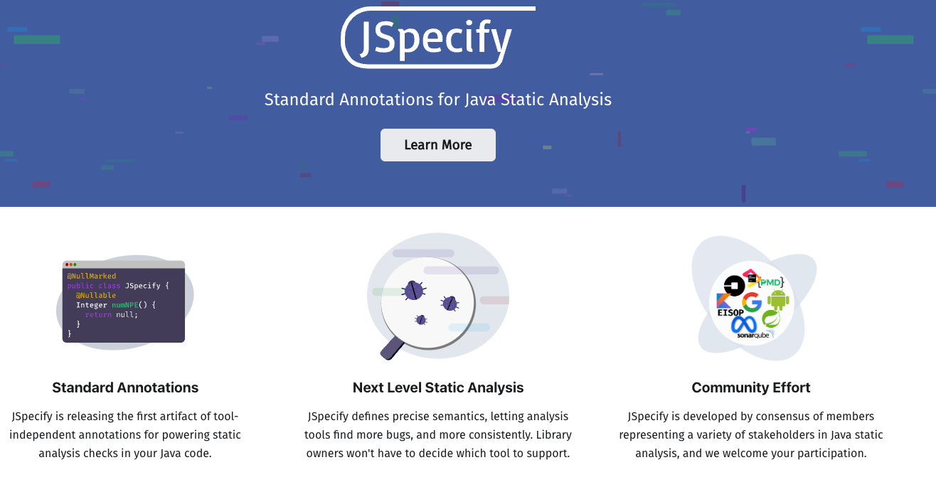 Screenshot du site de JSpecify