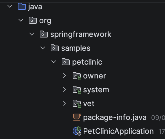 Structure du projet Spring Petclinic après suppression du package model partagé
